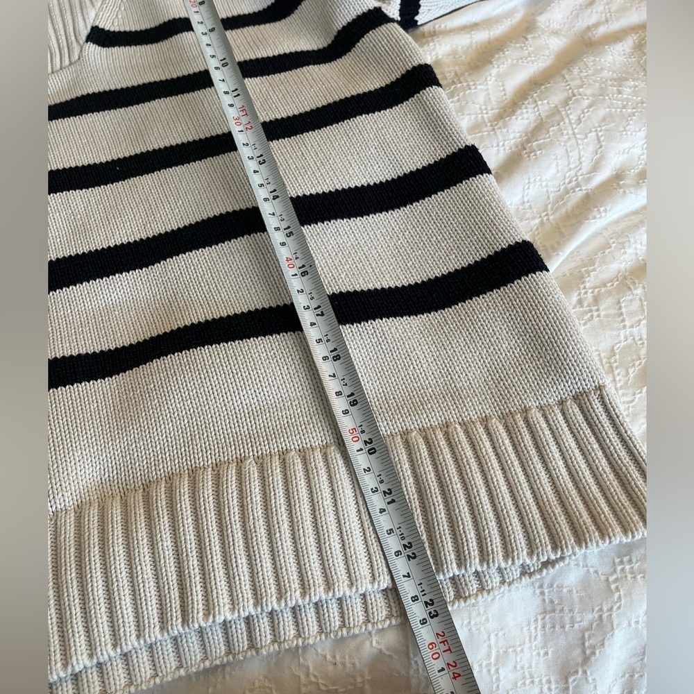 Zara Quarter Zip Striped oversize  Sweater Black and Whitish Taupe Size Medium - Picture 13 of 14